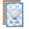 Blue Wavy Checkers Birthday Greeting Card