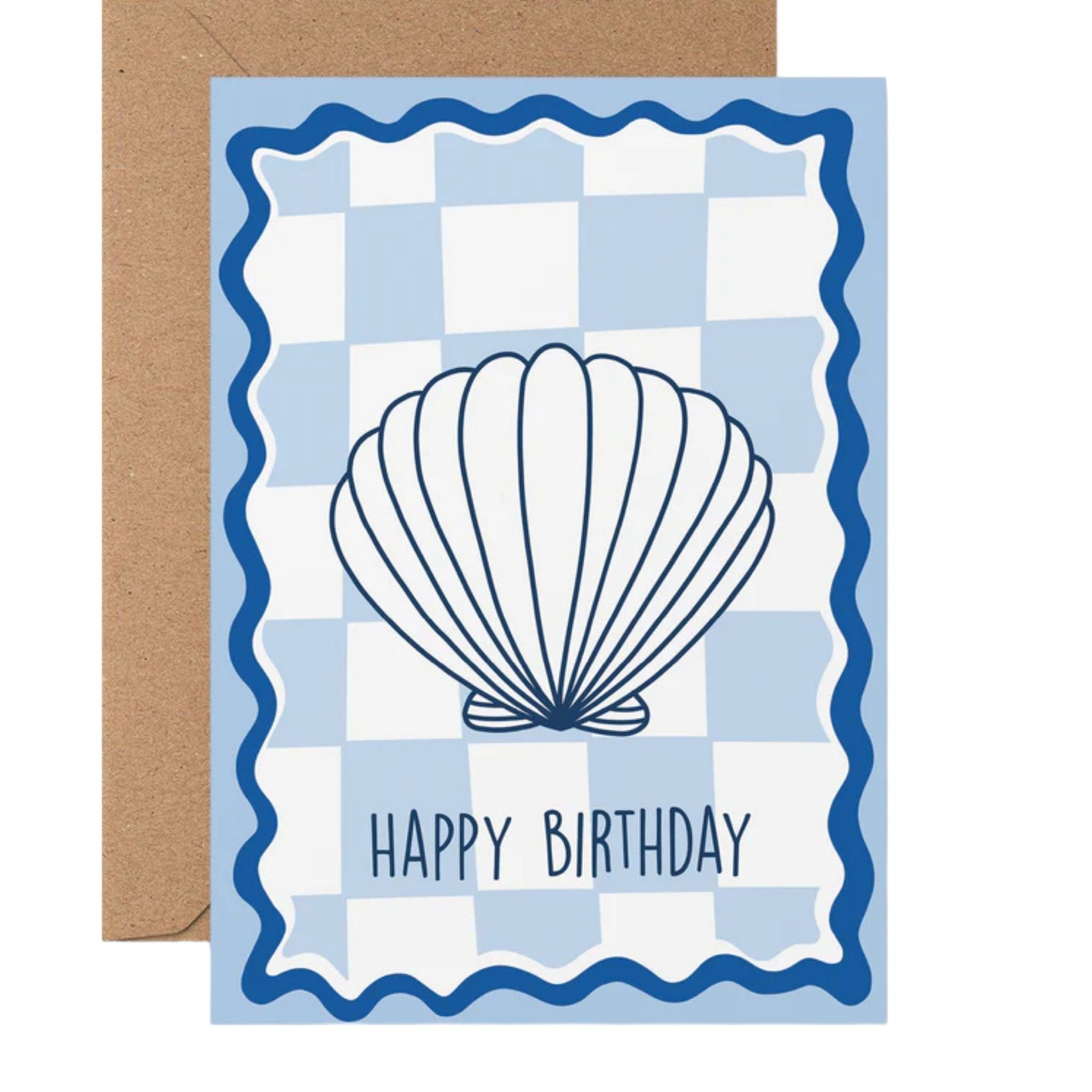 Blue Wavy Checkers Birthday Greeting Card